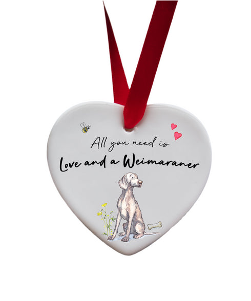 Love and a Weimaraner Ceramic Heart